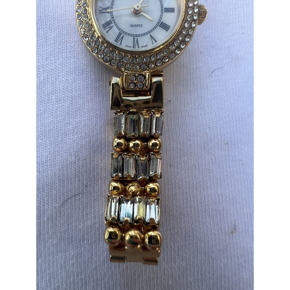 Vtg Gold Silver Tone Watch Collezio Quartz With Rhinestones. Made In Hong Kong. - Picture 3 of 16